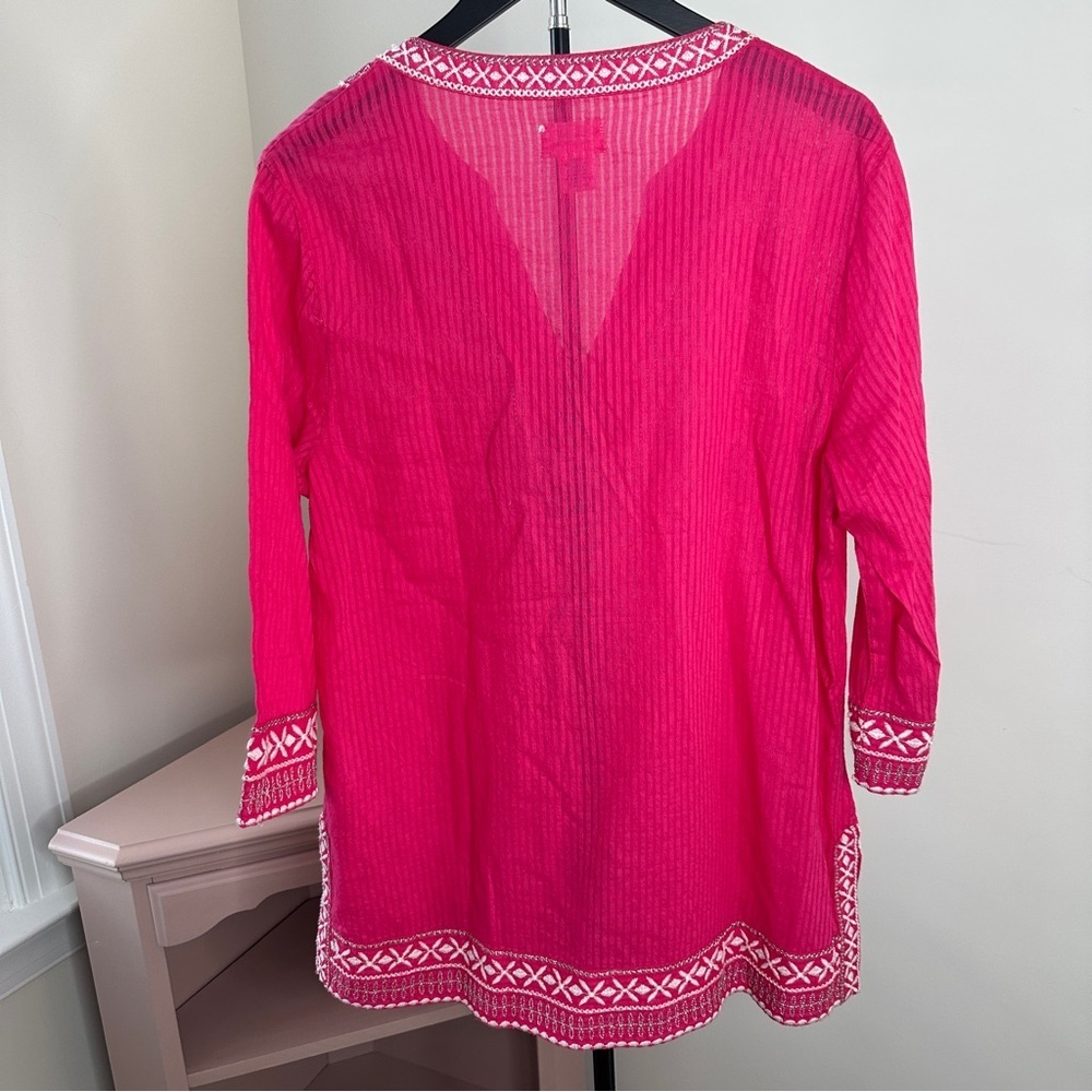 Sigrid Olsen Hot Pink Embroidered V-Neck Tunic - Picture 5 of 6